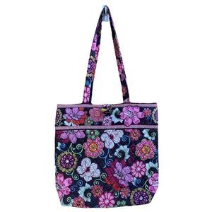 VERA BRADLEY SHOULDER BAG HANDBAG LIBBY MOD FLORAL BROWN & PINK RETIRED EUC